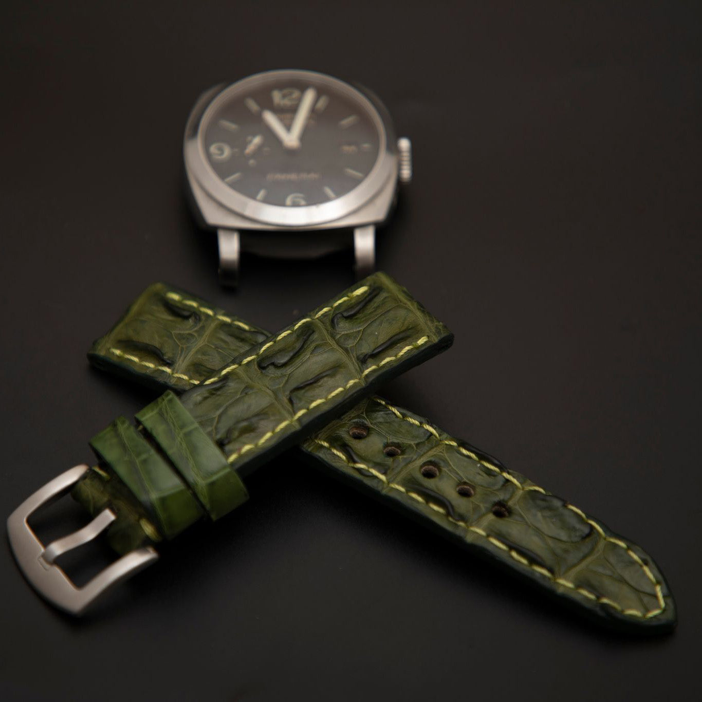 GREEN CROCODILE HORNBACK LEATHER STRAP