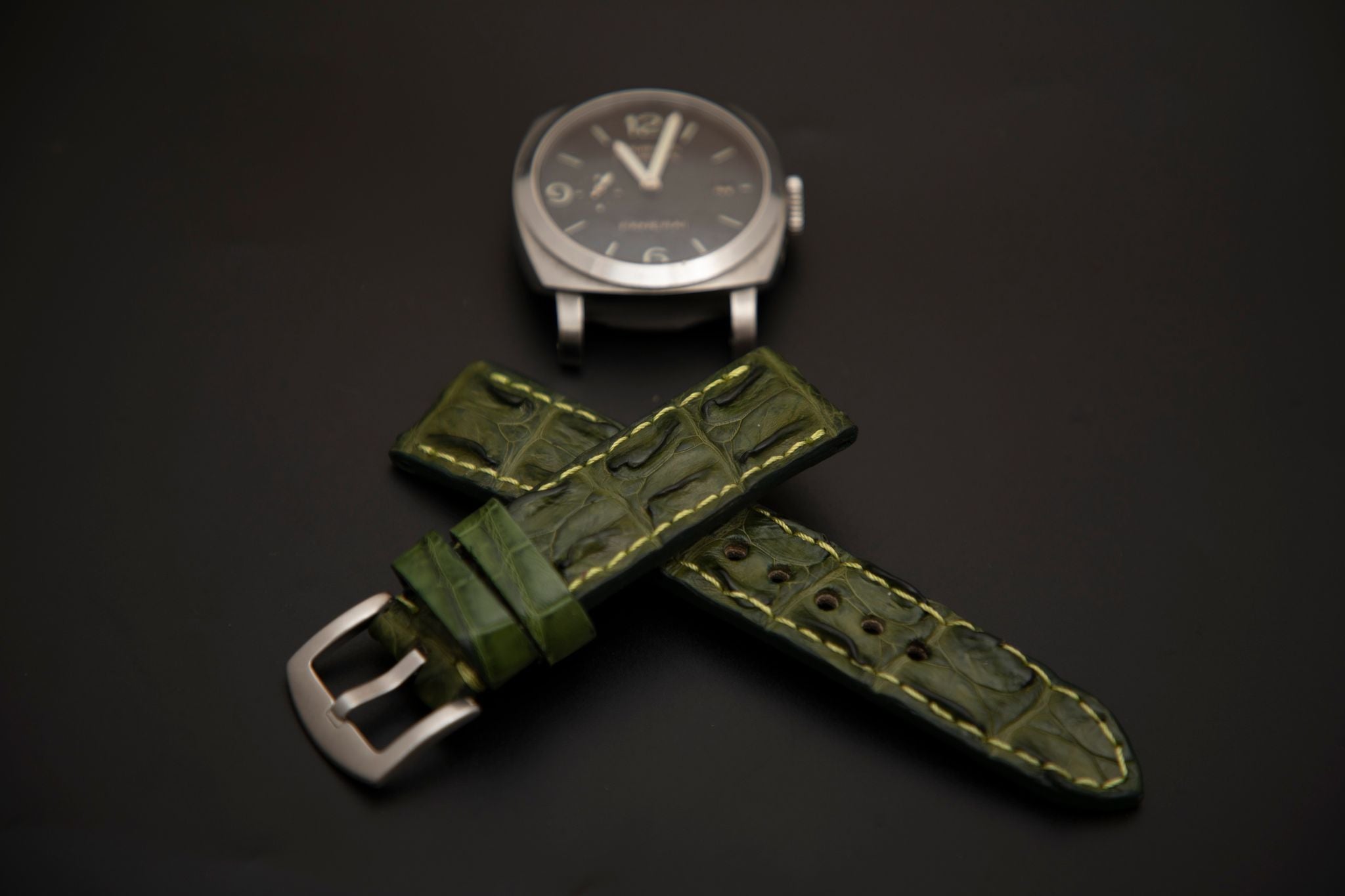 GREEN CROCODILE HORNBACK LEATHER STRAP - Lac Crado 