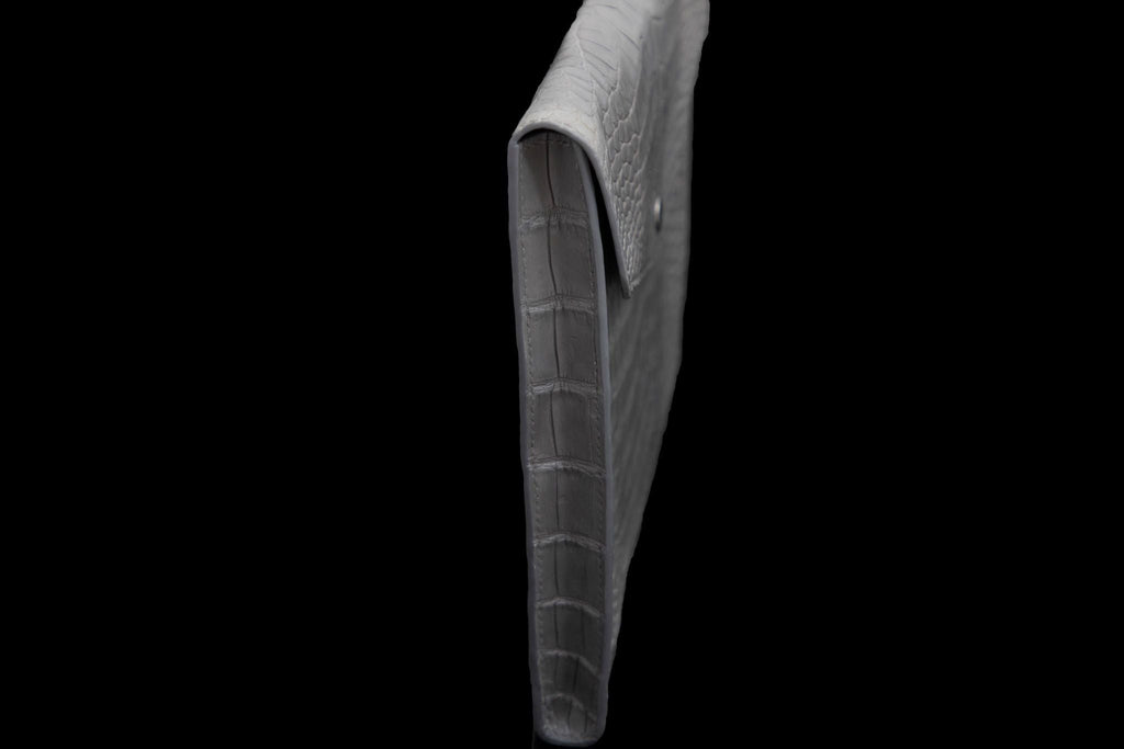 GREY HANDMADE GENUINE CROCODILE LAPTOP SLEEVE