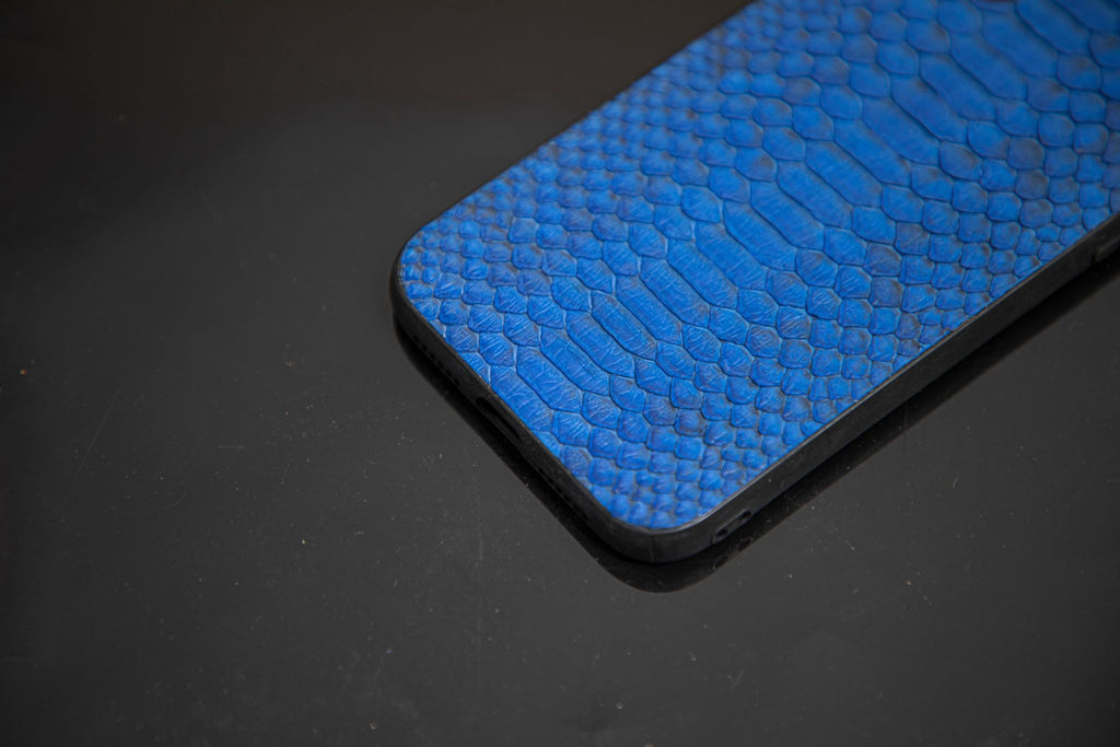 BLUE PYTHON LEATHER PHONE CASE