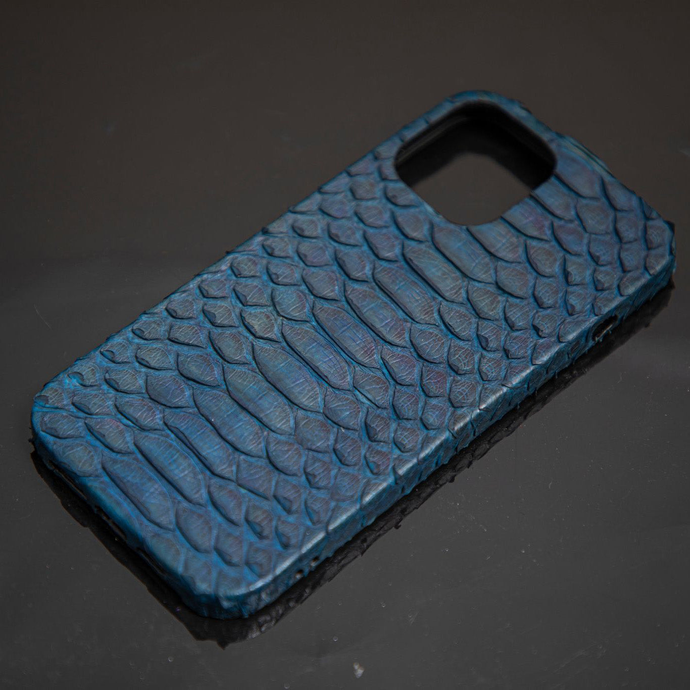 BLUE PYTHON LEATHER PHONE CASE