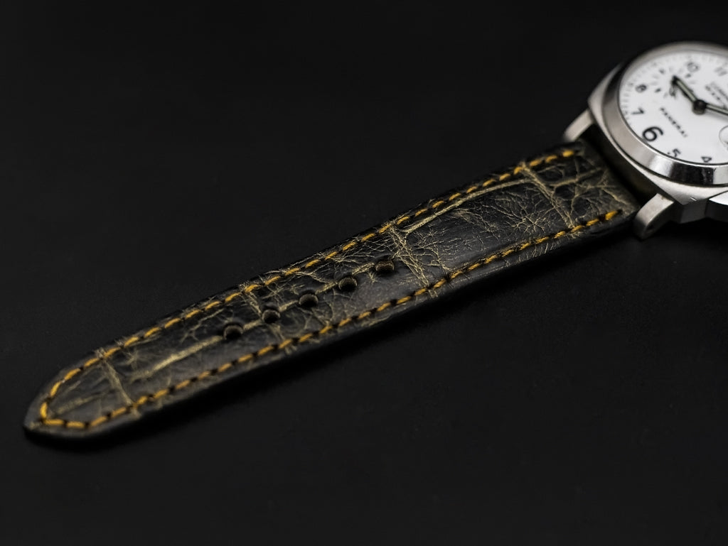BLACK&GOLD CROCODILE BELLY LEATHER STRAP