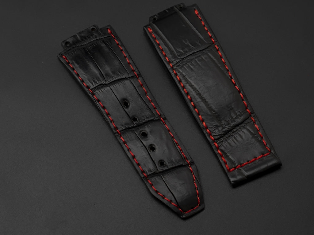BLACK CROCODILE BELLY LEATHER STRAP - Lac Crado 
