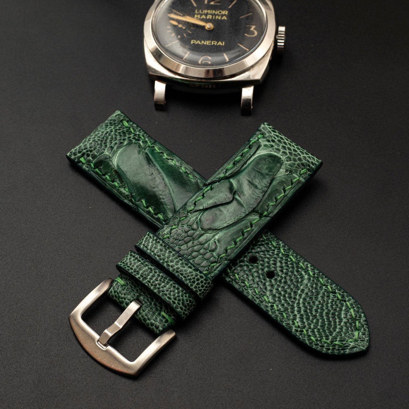 GREEN OSTRICH LEATHER STRAP
