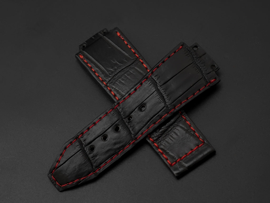 BLACK CROCODILE BELLY LEATHER STRAP - Lac Crado 