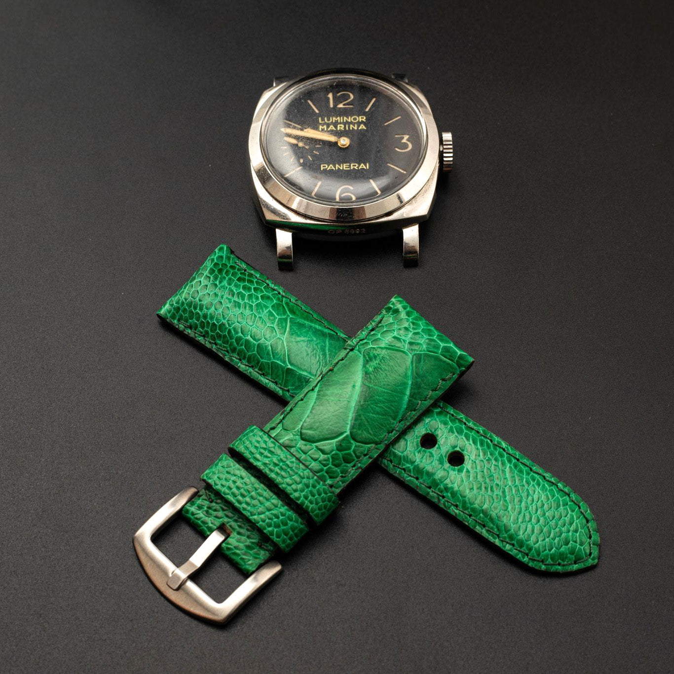 GREEN OSTRICH LEATHER STRAP