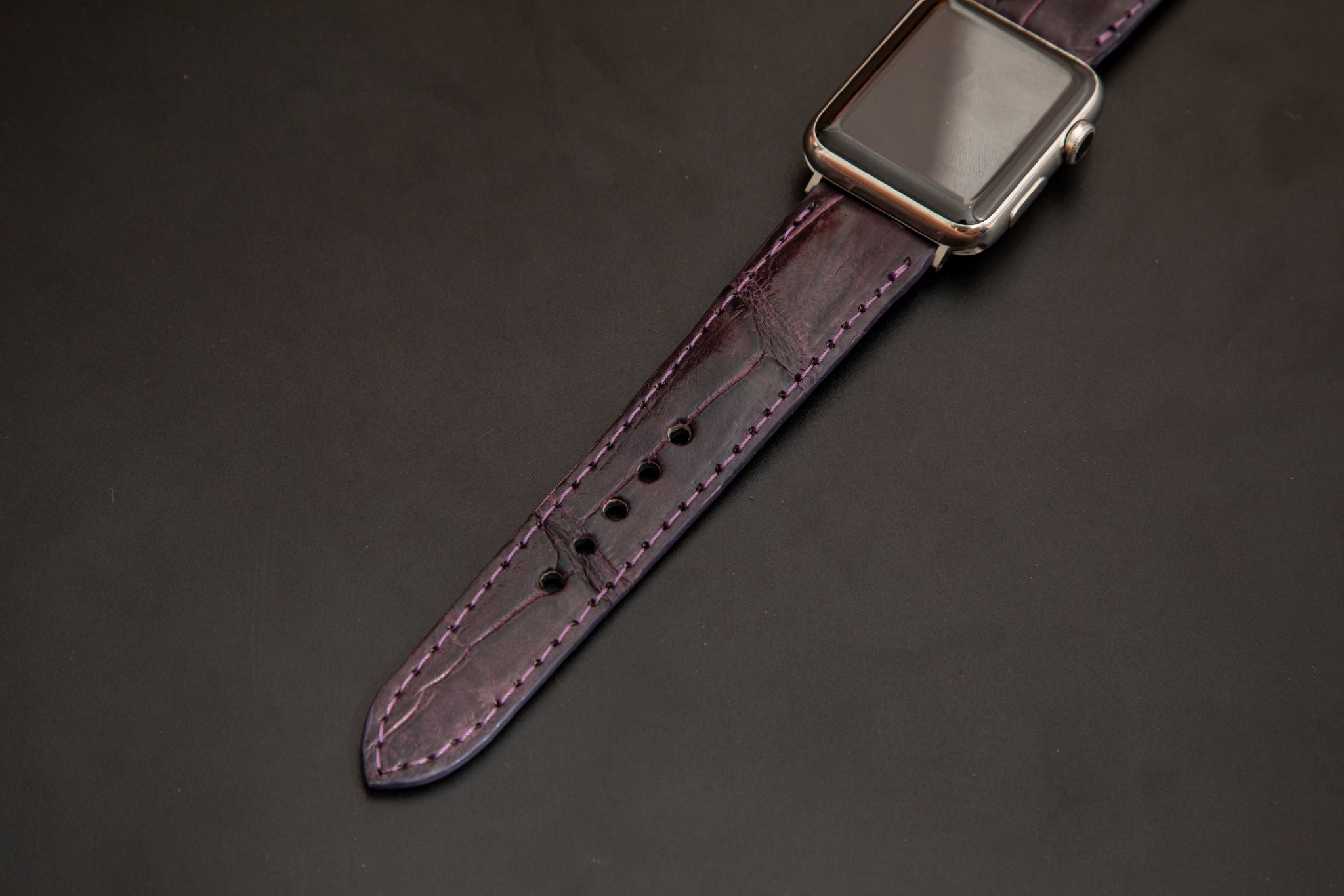 PURPLE CROCODILE BELLY LEATHER STRAP