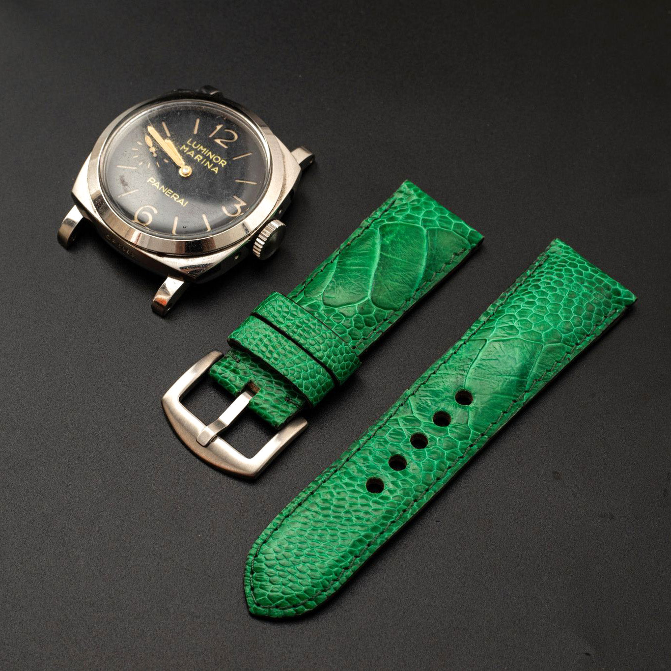 GREEN OSTRICH LEATHER STRAP