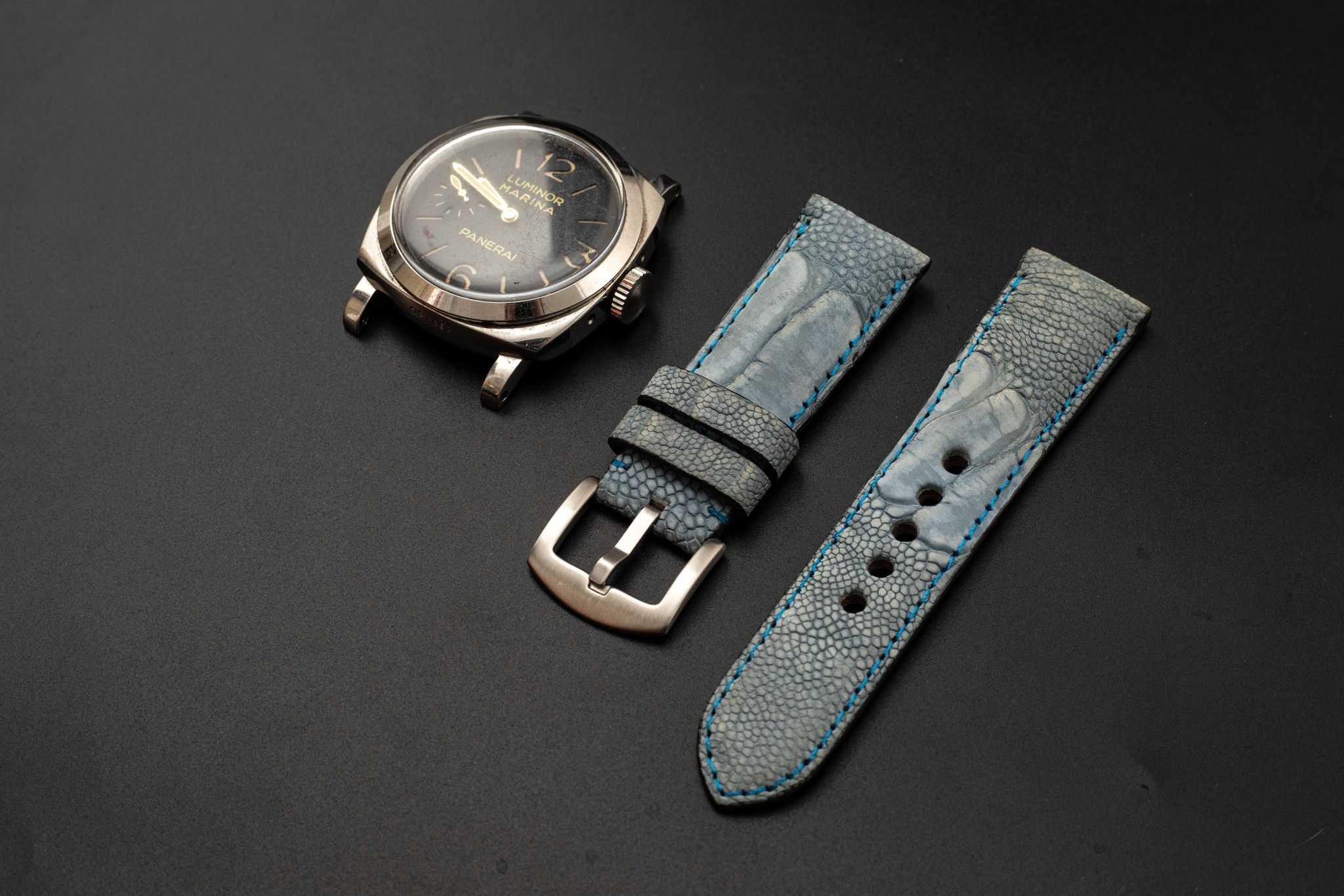 BLUE OSTRICH LEATHER STRAP