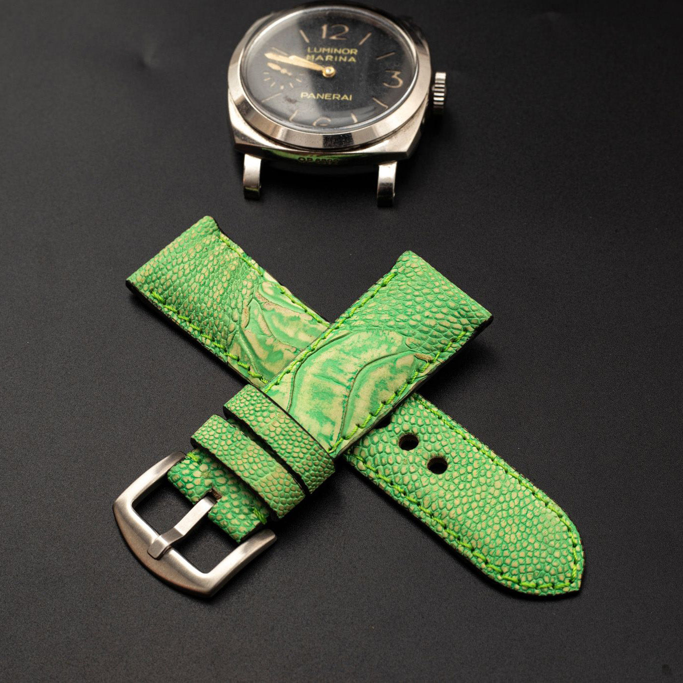 GREEN OSTRICH LEATHER STRAP