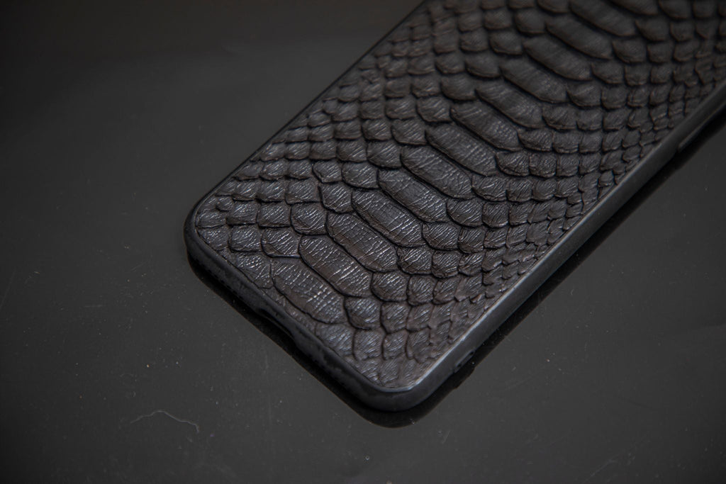 BLACK PYTHON LEATHER PHONE CASE