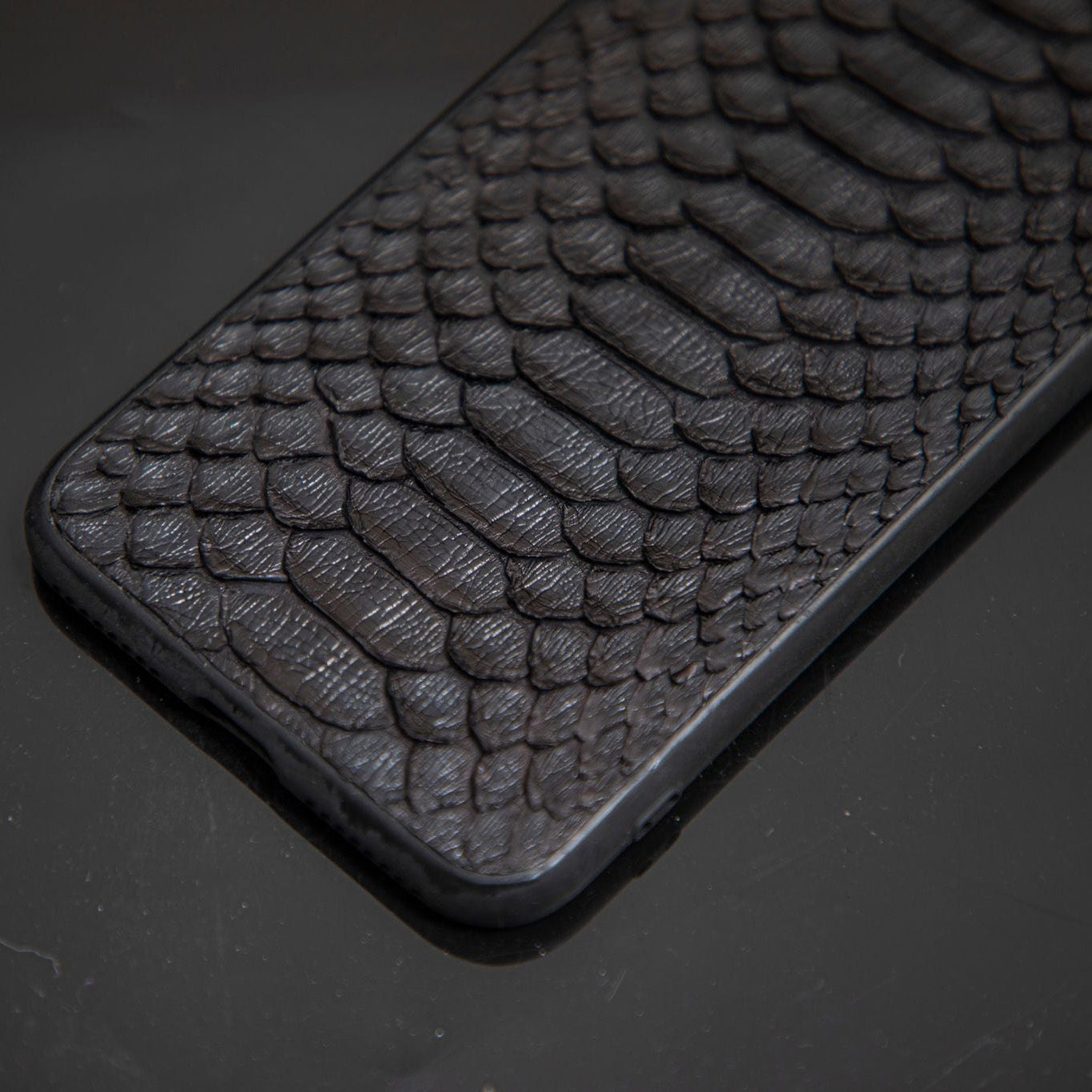 BLACK PYTHON LEATHER PHONE CASE