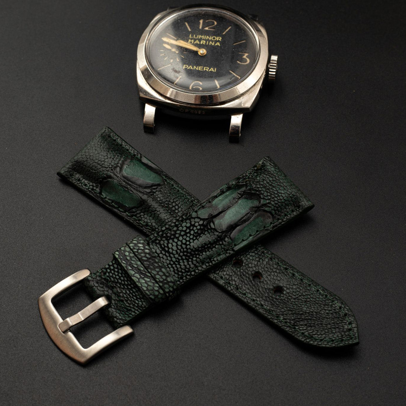 GREEN OSTRICH LEATHER STRAP