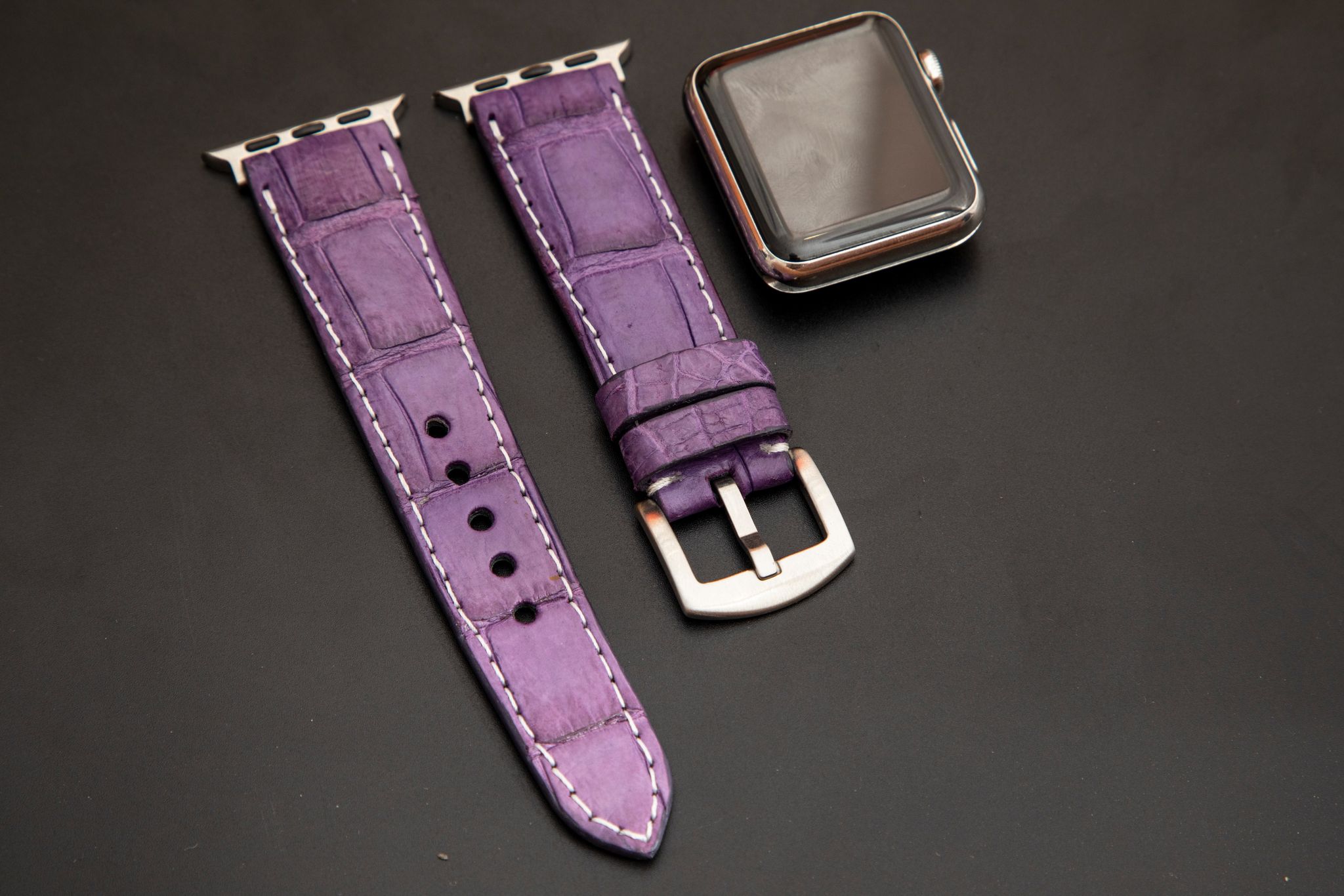 PURPLE CROCODILE BELLY LEATHER STRAP