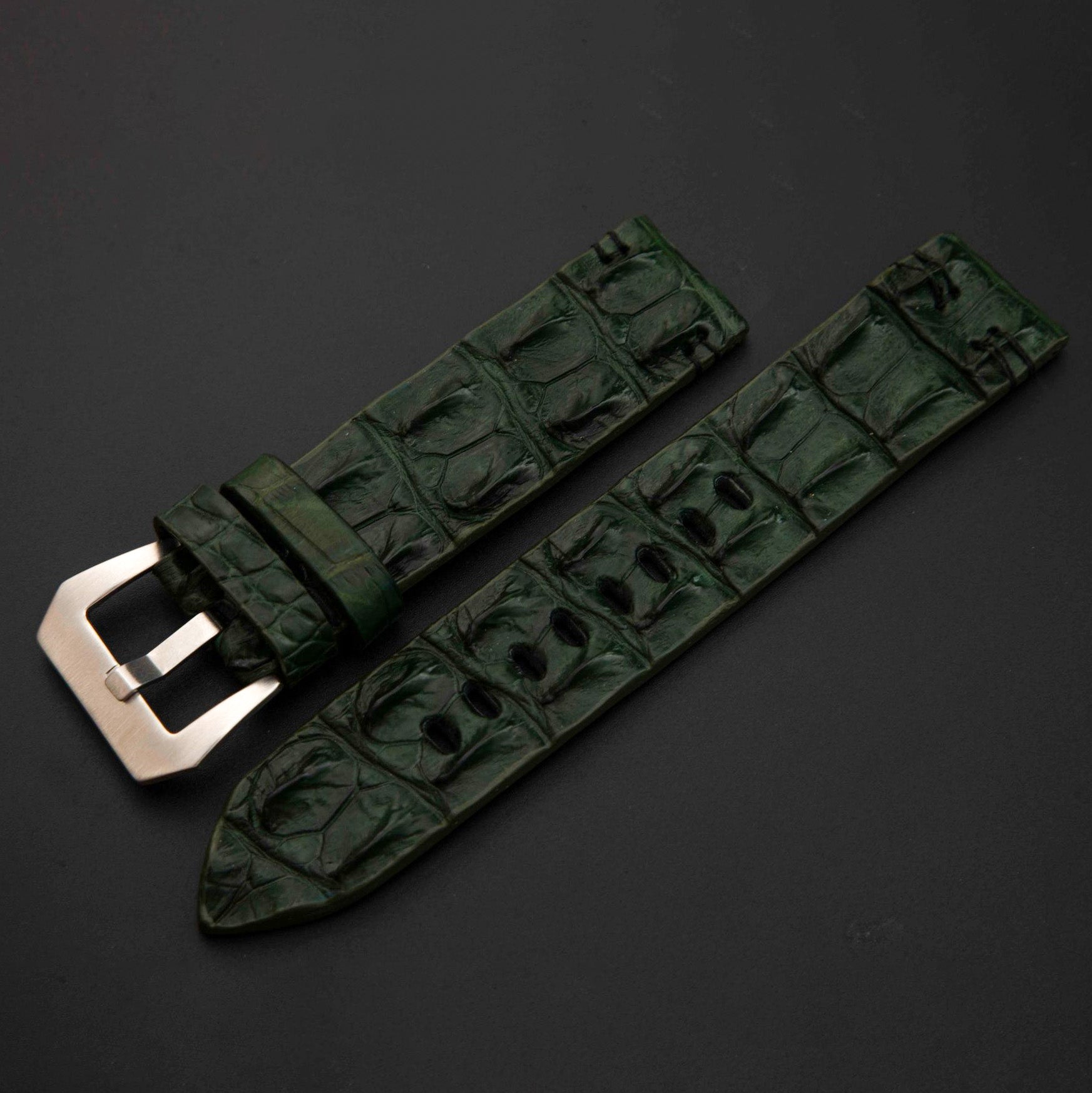 GREEN CROCODILE HORNBACK LEATHER STRAP