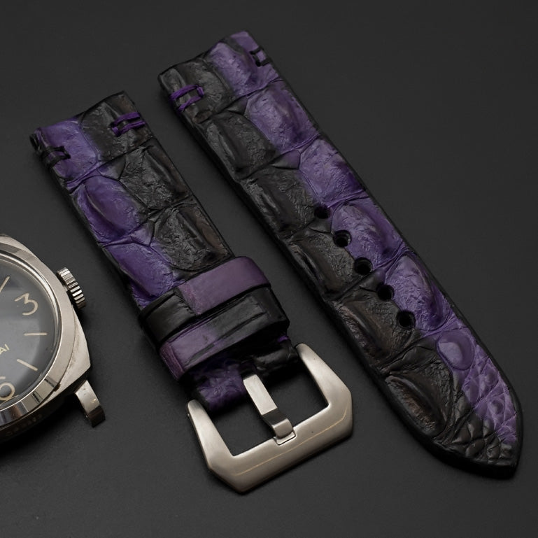 BLACK&PURPLE CROCODILE HORNBACK LEATHER STRAP