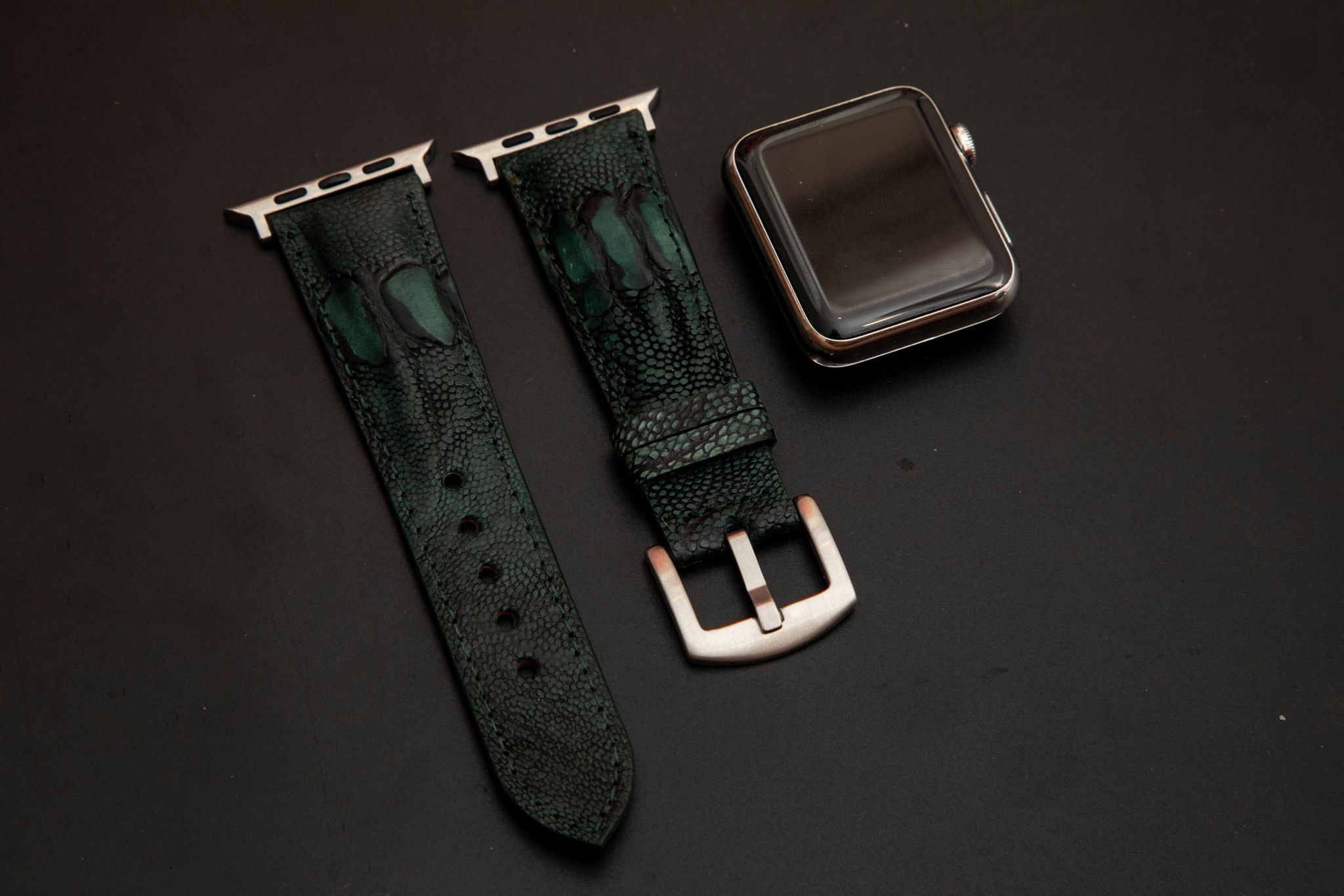 GREEN OSTRICH LEATHER STRAP