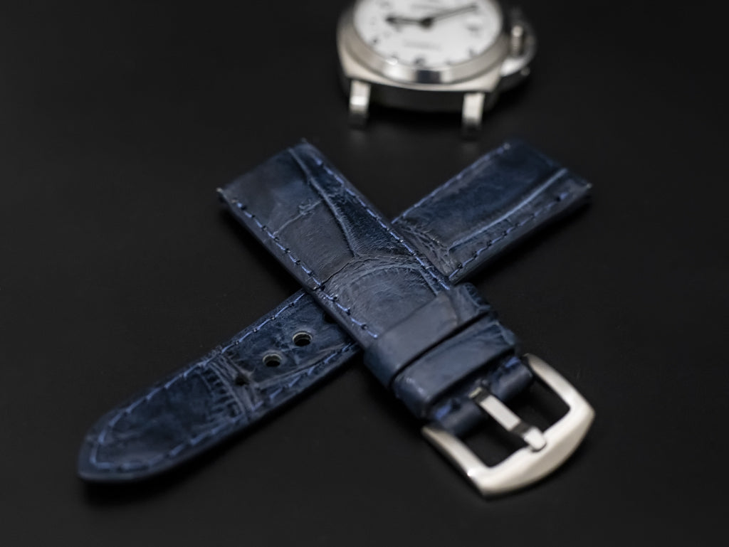 BLUE CROCODILE BELLY LEATHER STRAP