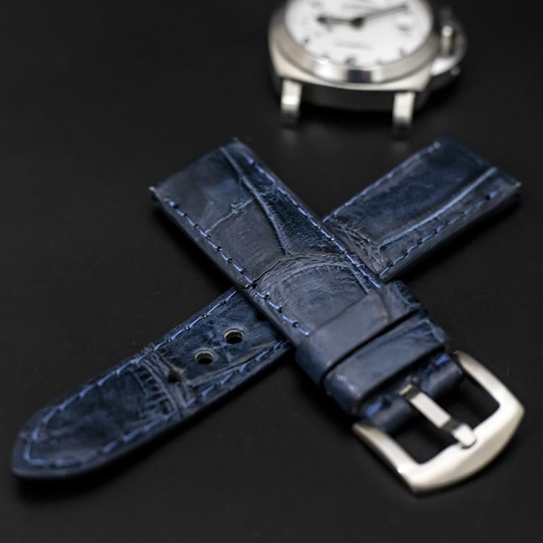 BLUE CROCODILE BELLY LEATHER STRAP