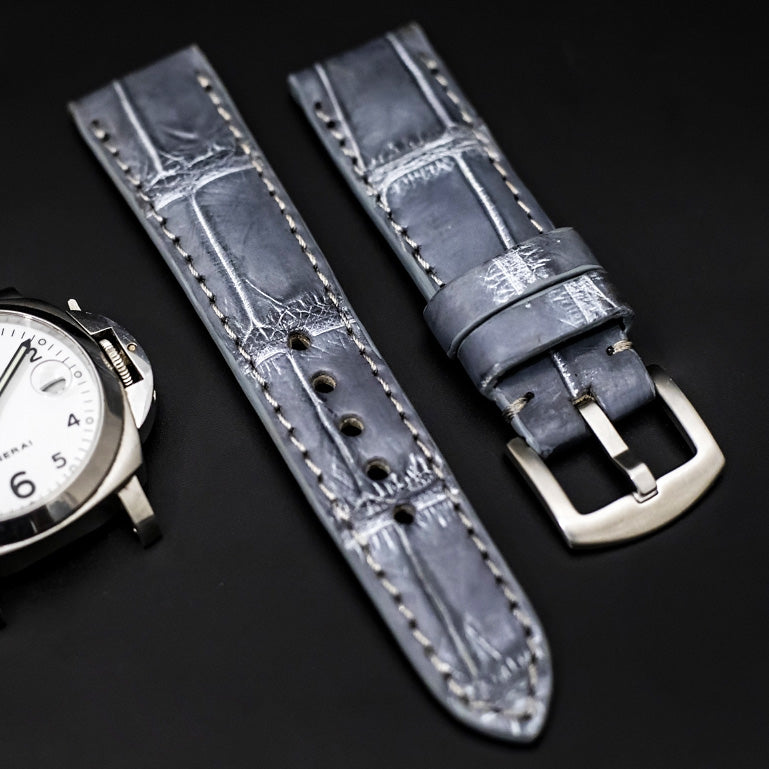 GREY CROCODILE BELLY LEATHER STRAP