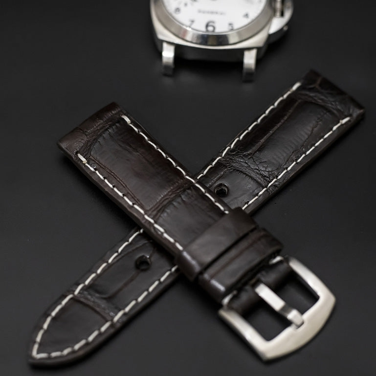 DARK BROWN CROCODILE BELLY LEATHER STRAP