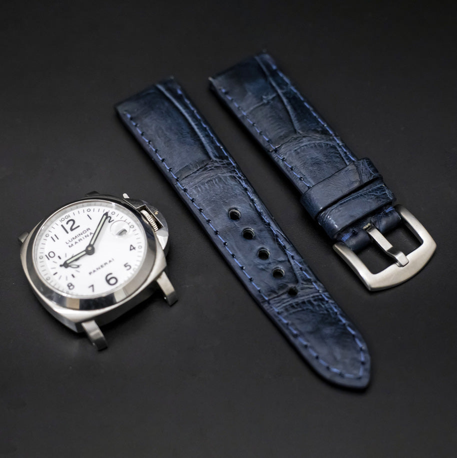 BLUE CROCODILE BELLY LEATHER STRAP