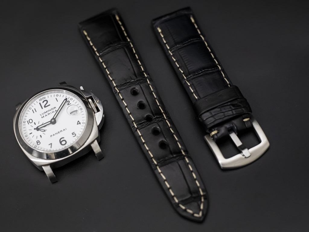 BLACK CROCODILE BELLY LEATHER STRAP