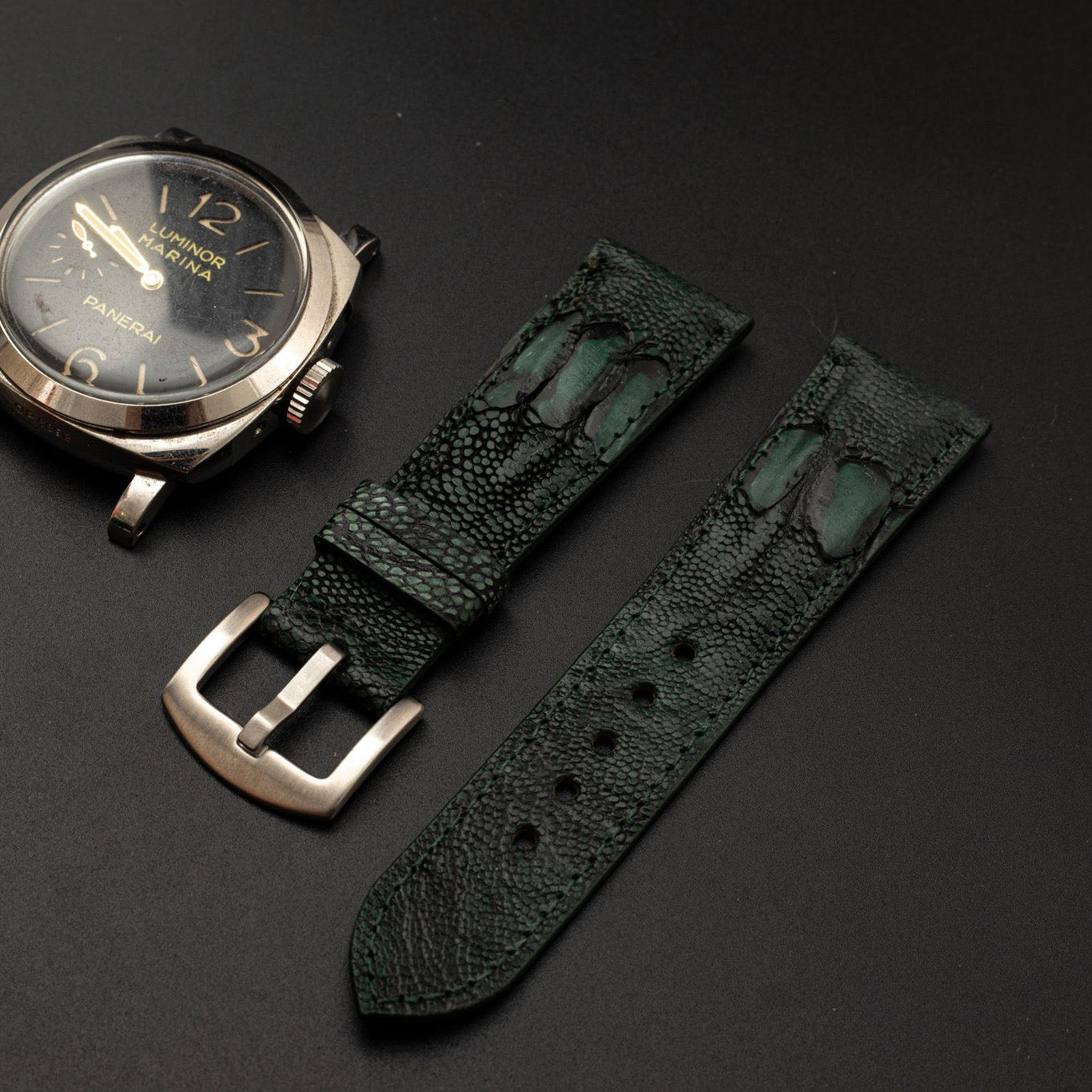 GREEN OSTRICH LEATHER STRAP