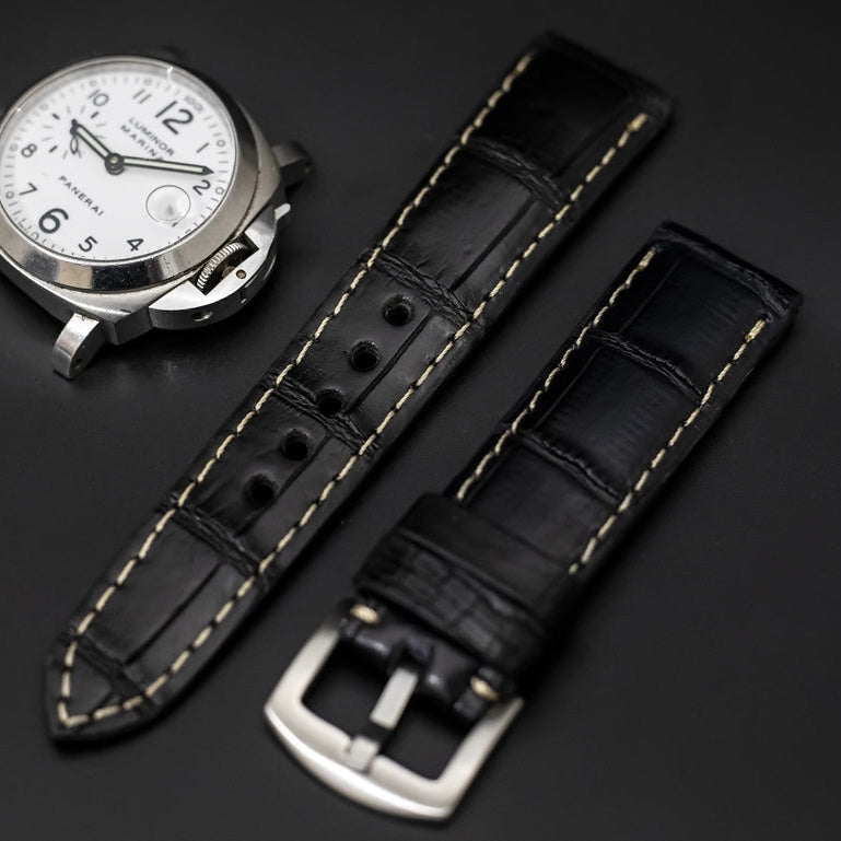 BLACK CROCODILE BELLY LEATHER STRAP