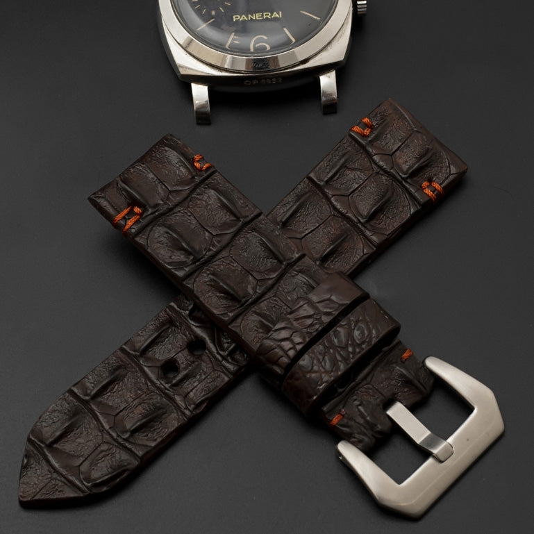 BROWN CROCODILE HORNBACK LEATHER STRAP