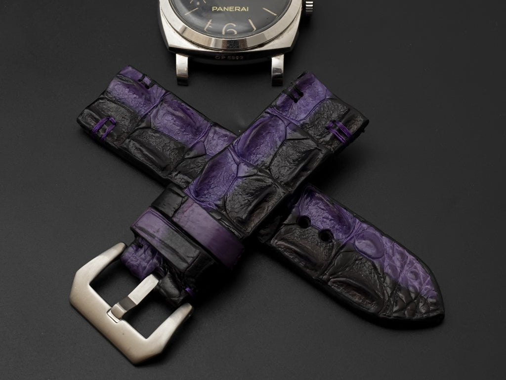 BLACK&PURPLE CROCODILE HORNBACK LEATHER STRAP
