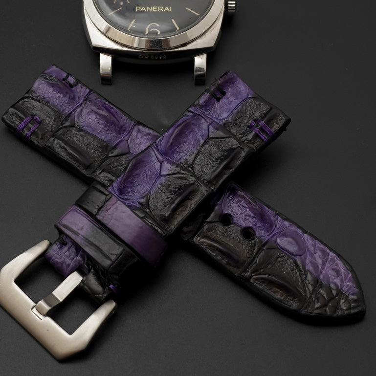 BLACK&PURPLE CROCODILE HORNBACK LEATHER STRAP