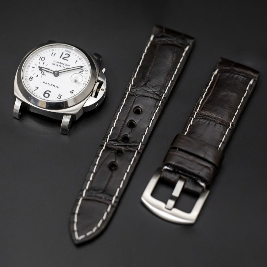 DARK BROWN CROCODILE BELLY LEATHER STRAP