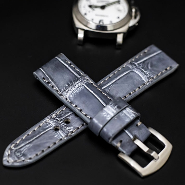 GREY CROCODILE BELLY LEATHER STRAP
