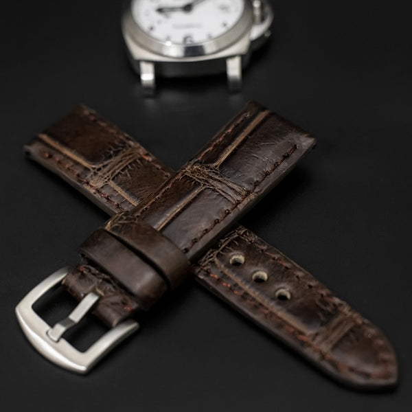 BROWN CROCODILE BELLY LEATHER STRAP
