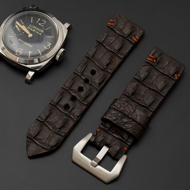 BROWN CROCODILE HORNBACK LEATHER STRAP