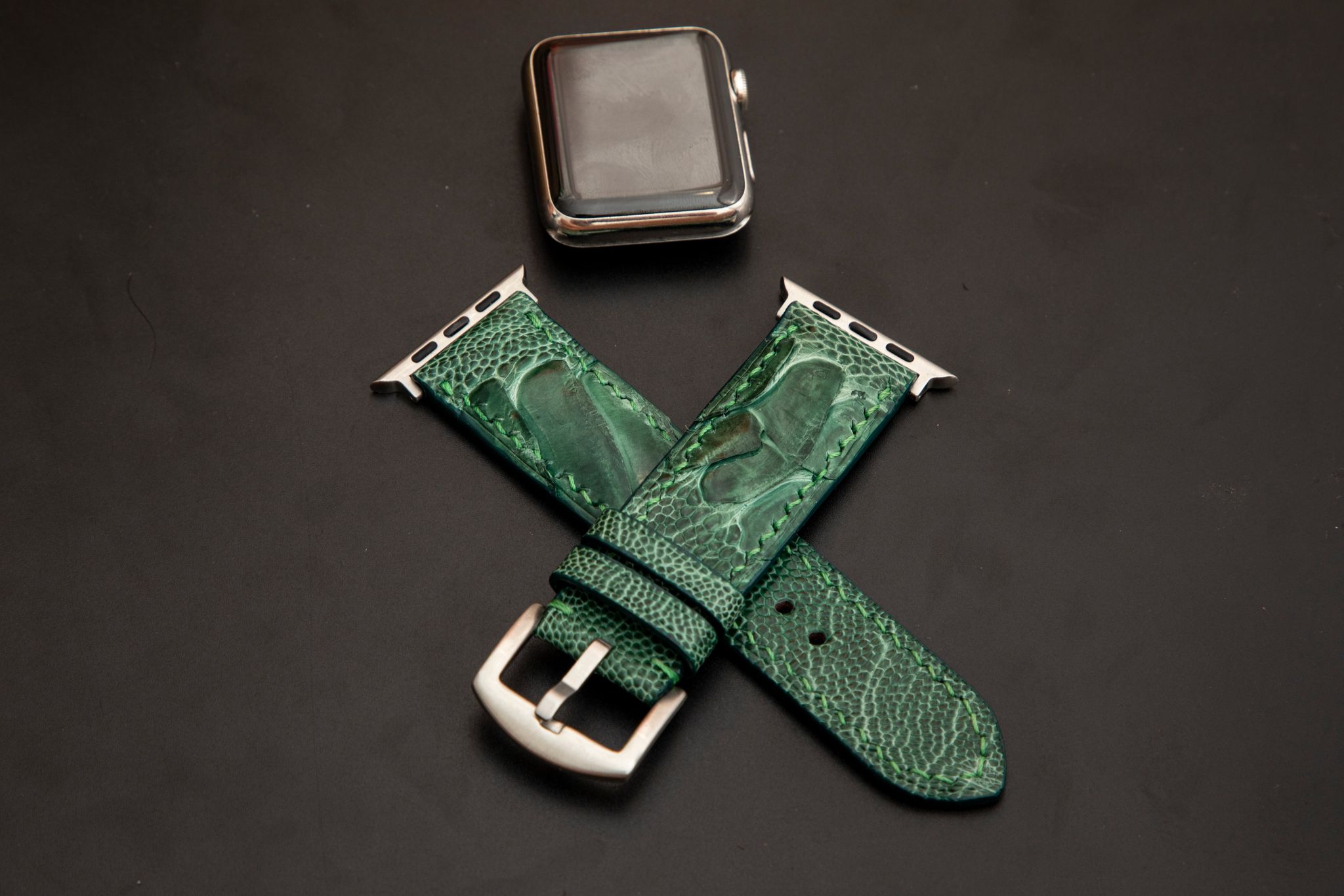 GREEN OSTRICH LEATHER STRAP