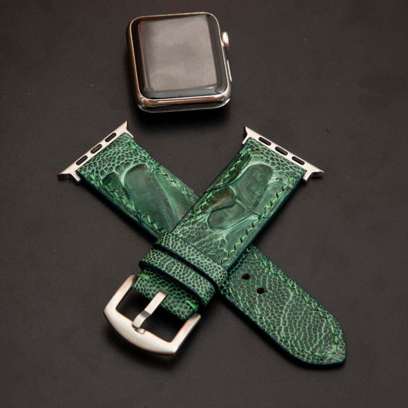 GREEN OSTRICH LEATHER STRAP