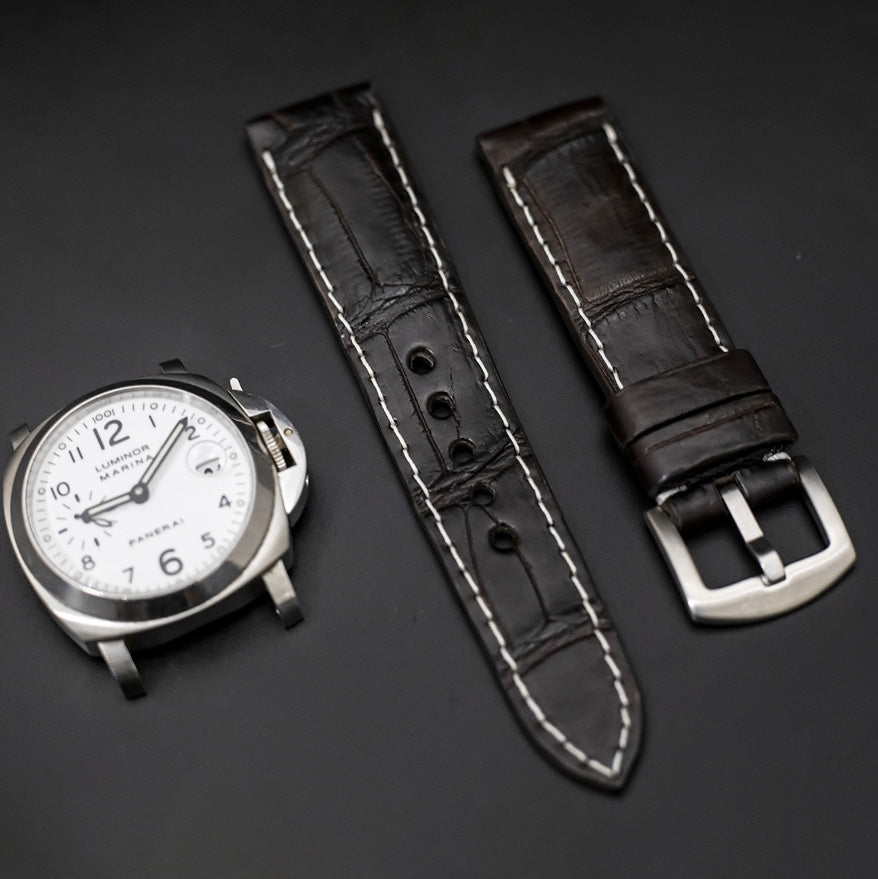 DARK BROWN CROCODILE BELLY LEATHER STRAP