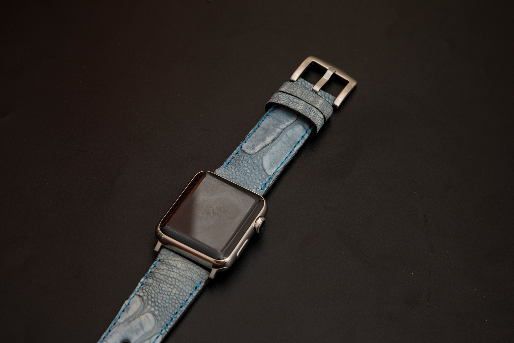 BLUE OSTRICH LEATHER STRAP