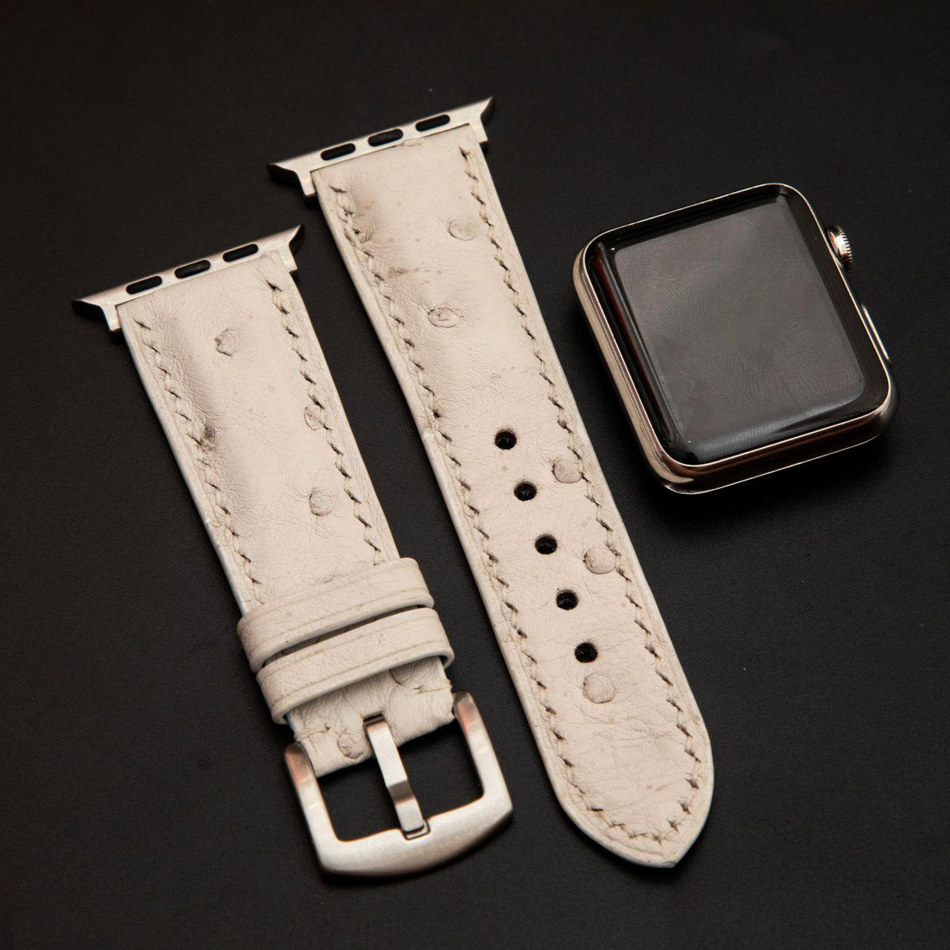 WHITE OSTRICH LEATHER STRAP