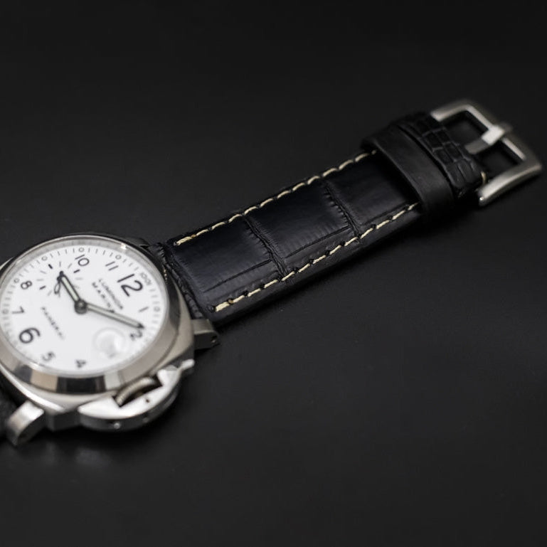 BLACK CROCODILE BELLY LEATHER STRAP