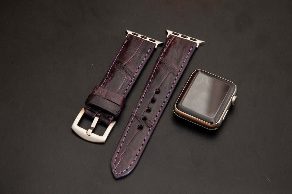 PURPLE CROCODILE BELLY LEATHER STRAP
