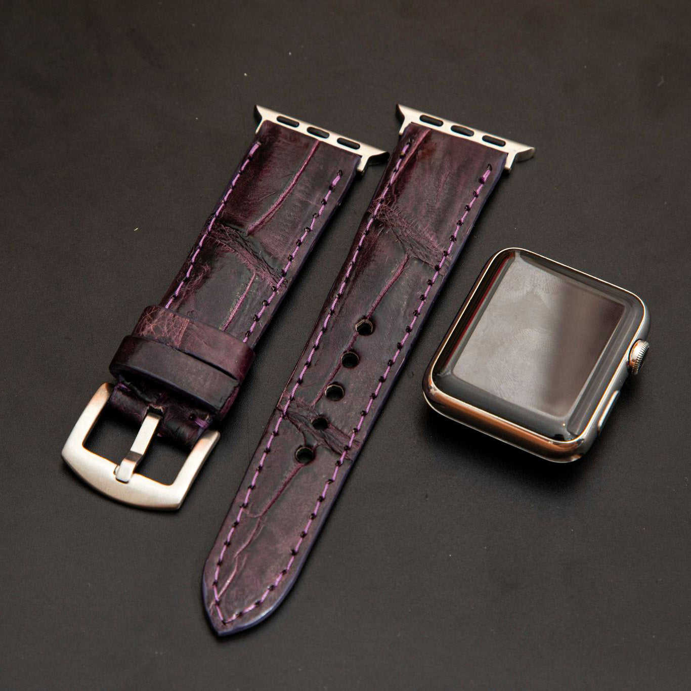 PURPLE CROCODILE BELLY LEATHER STRAP