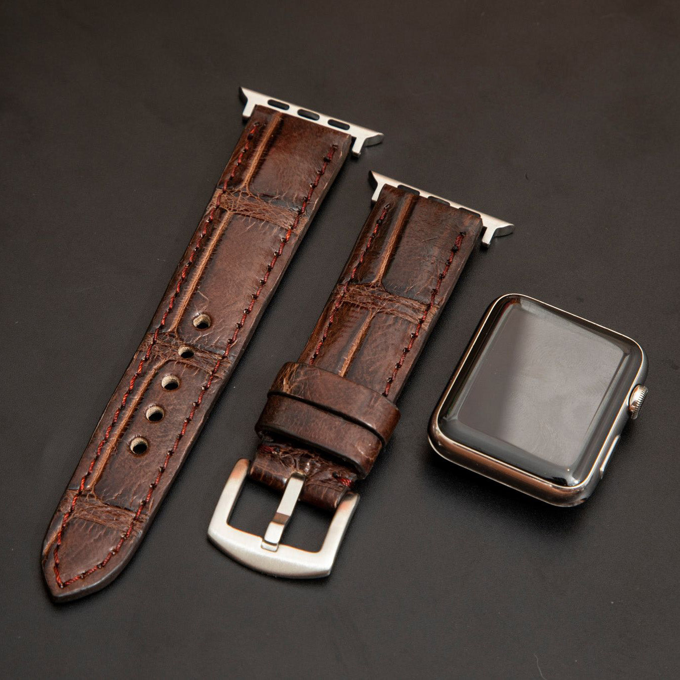 BROWN CROCODILE BELLY LEATHER STRAP