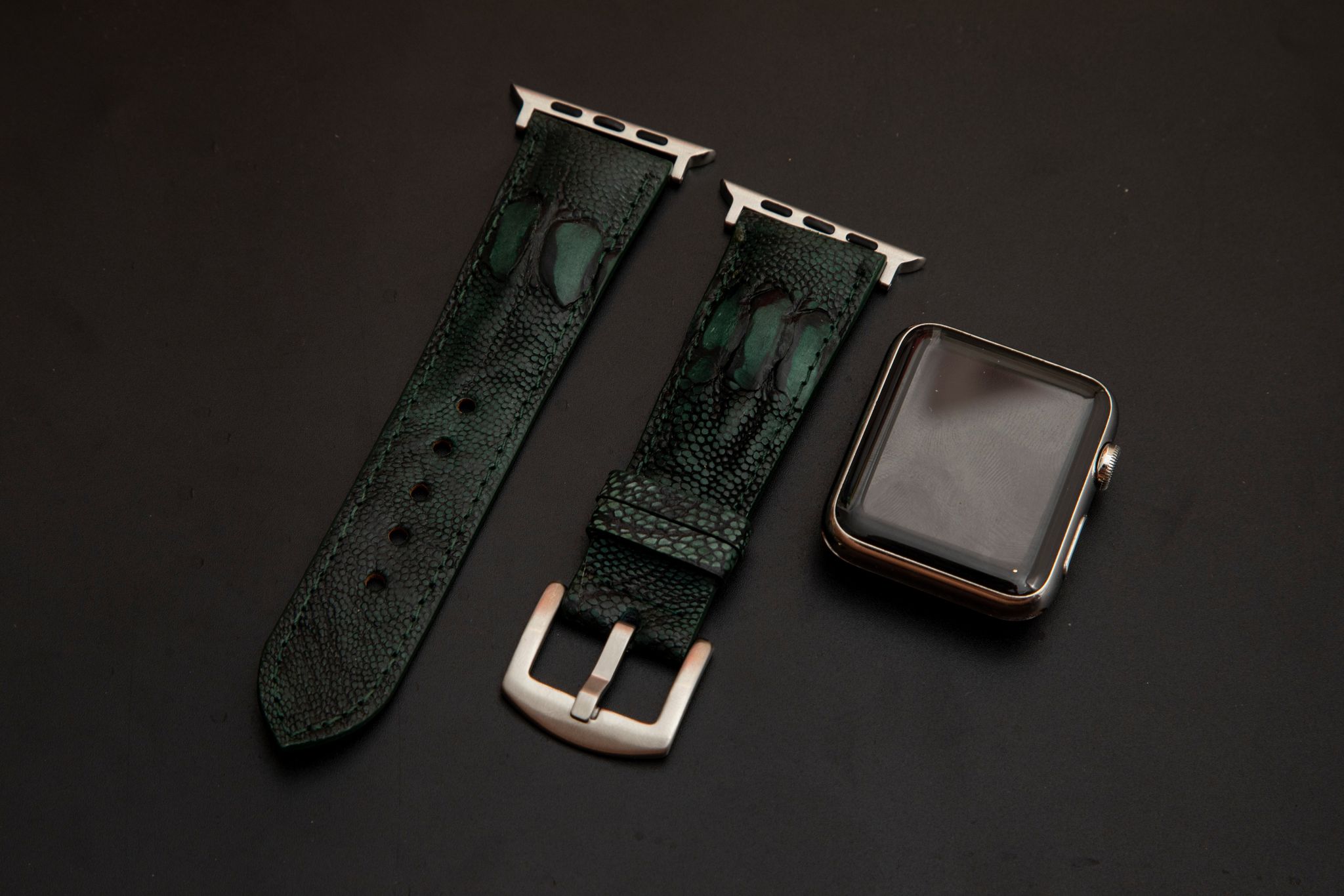 GREEN OSTRICH LEATHER STRAP