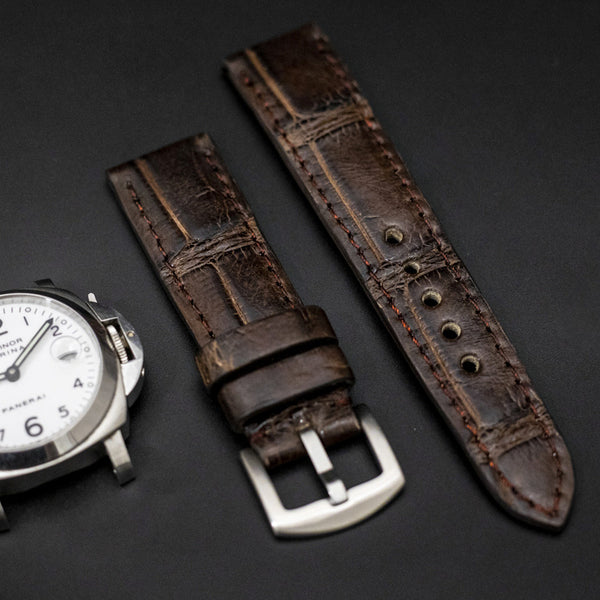 BROWN CROCODILE BELLY LEATHER STRAP