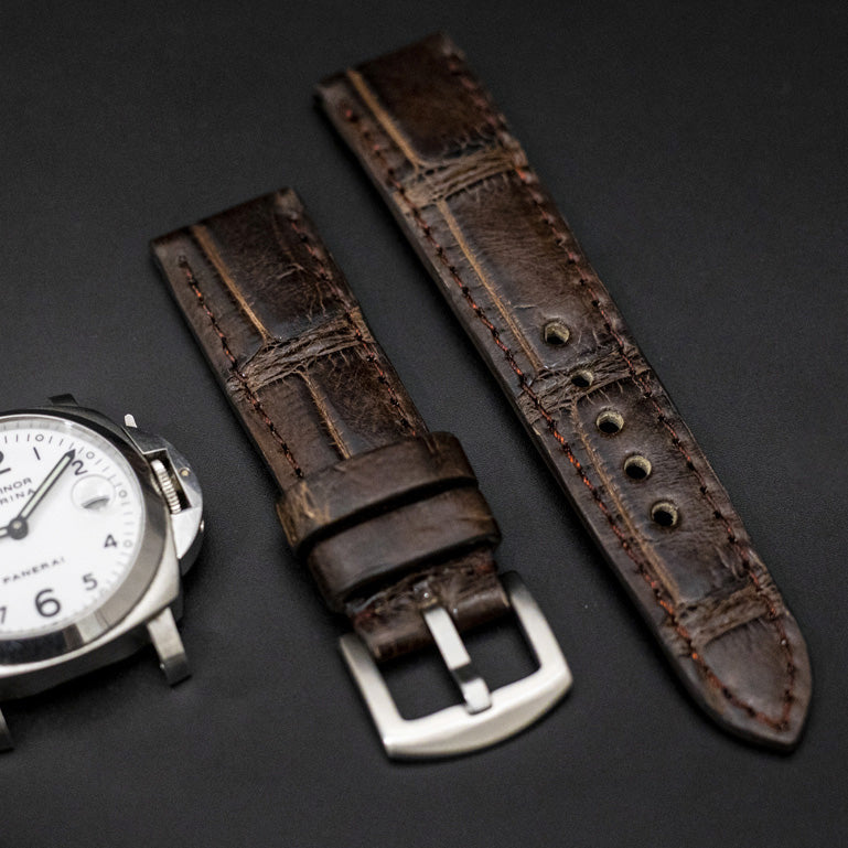 BROWN CROCODILE BELLY LEATHER STRAP