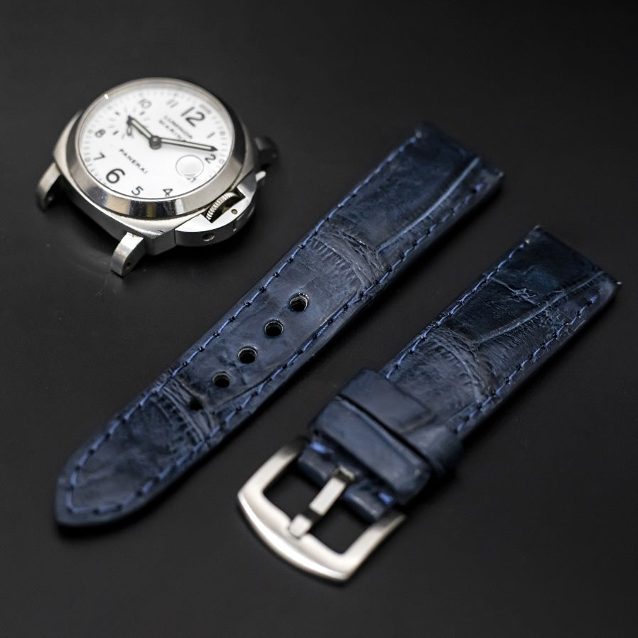 BLUE CROCODILE BELLY LEATHER STRAP
