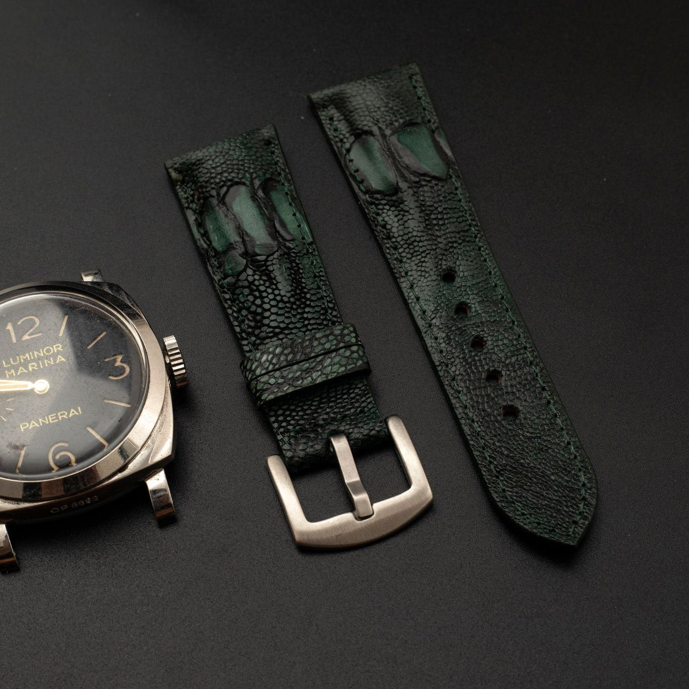 GREEN OSTRICH LEATHER STRAP